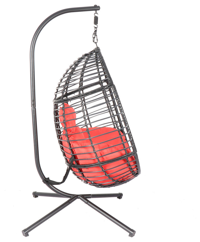 Outdoor Rattan Swing Chair Hanging Egg Chair With Cushion, Red