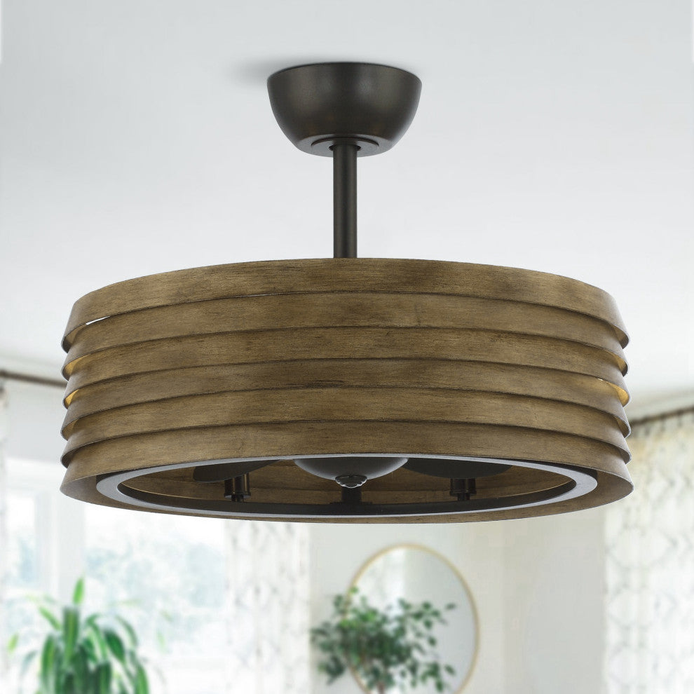 24.4 in Caged Metal Lampshade Ceiling Fan with Remote in Brown