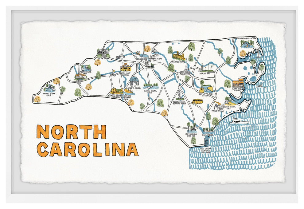 "North Carolina Tourist Map" Framed Painting Print, 30x20