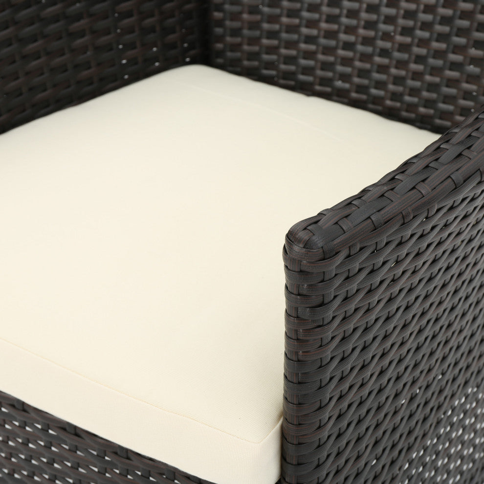 GDF Studio 4-Piece Olivera Outdoor Multi-Brown Wicker Chat With Cushions Set