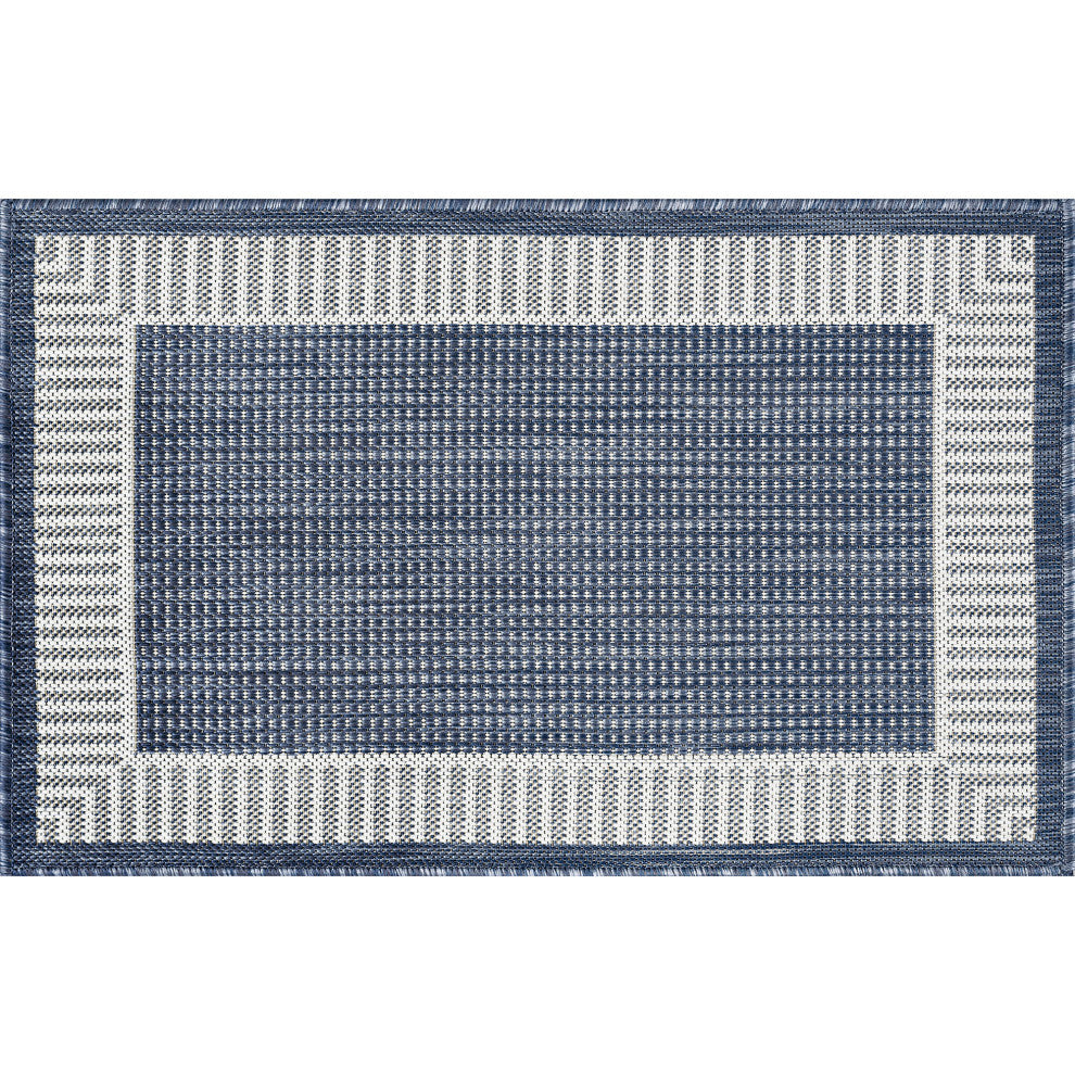 Elgin Transitional Striped Border Navy/Cream Indoor/Outdoor Scatter Mat 2'x3'