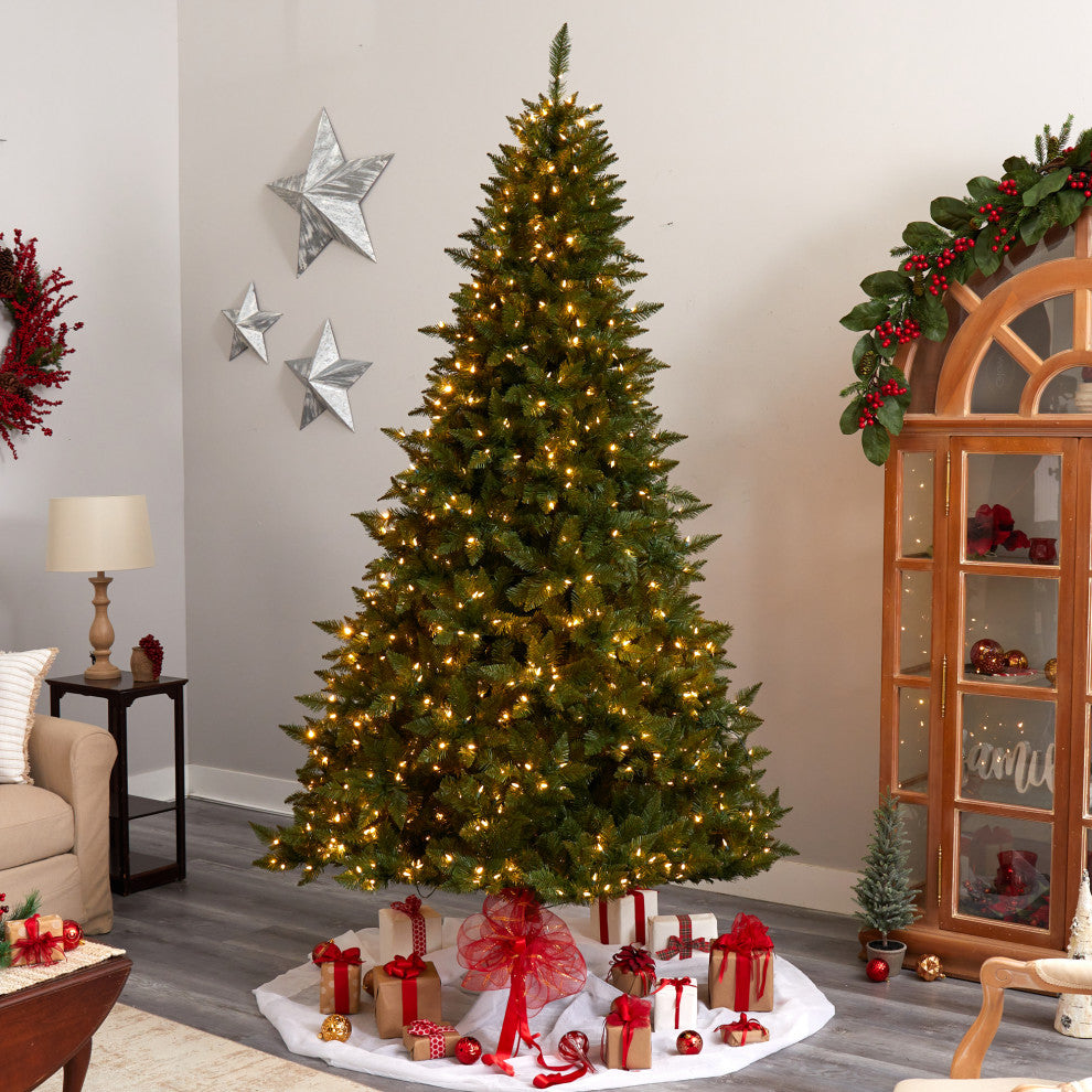 9' Vermont Spruce Faux Xmas Tree W/850 Color Changing  &1984 Bendable Branches