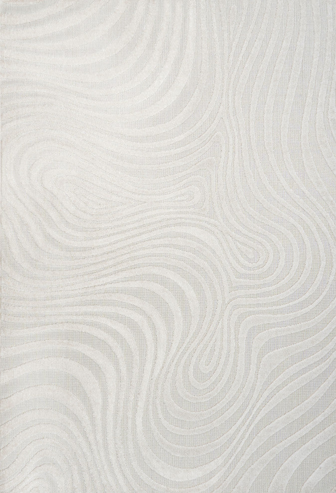 High-Low Groovy Striped Cream/Ivory 5 ft x 8 ft Indoor/Outdoor Area Rug