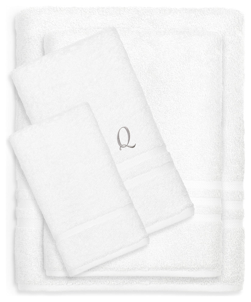 Denzi 4-Piece Towel Combination Set With Monogrammed Letter, Q, White