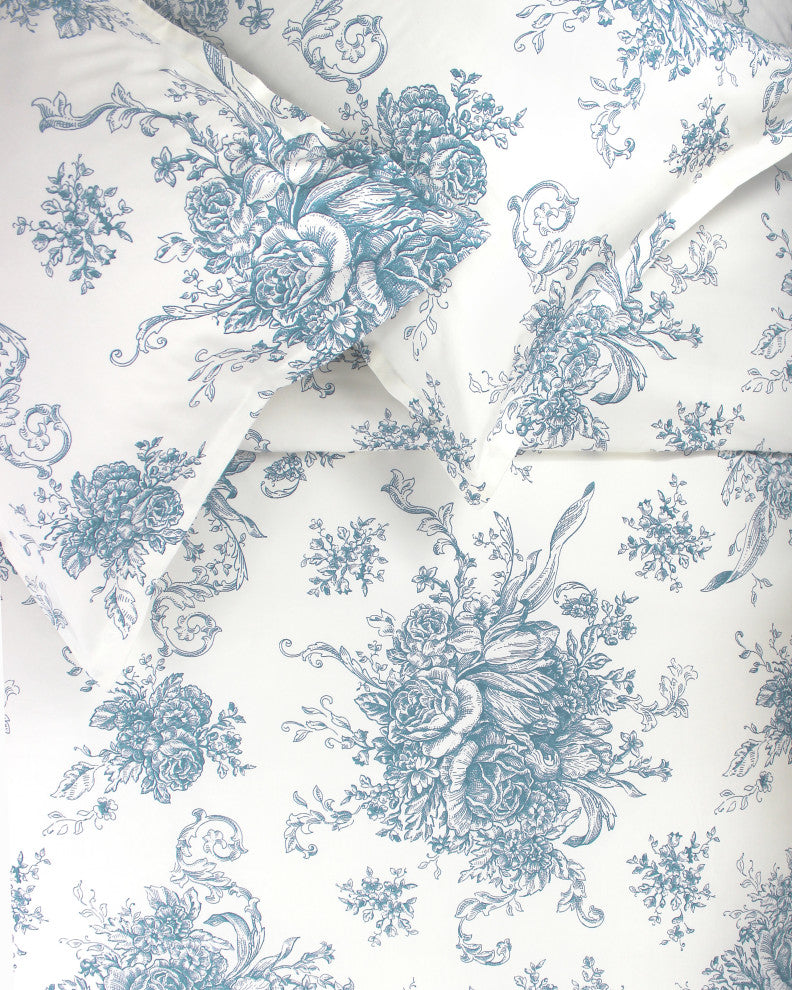 400 Thread Count Cotton Toile Blue Duvet Set, Full/ Queen Duvet Set