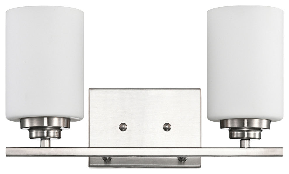2-Light Brushed Nickel Vanity Lights With White Etched Glass Shades
