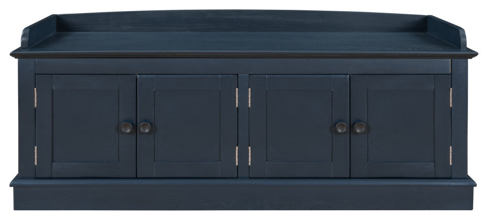 TATEUS 42" Wooden Storage Bench With 4 Doors and Adjustable Shelves for Entryway, Antique Navy
