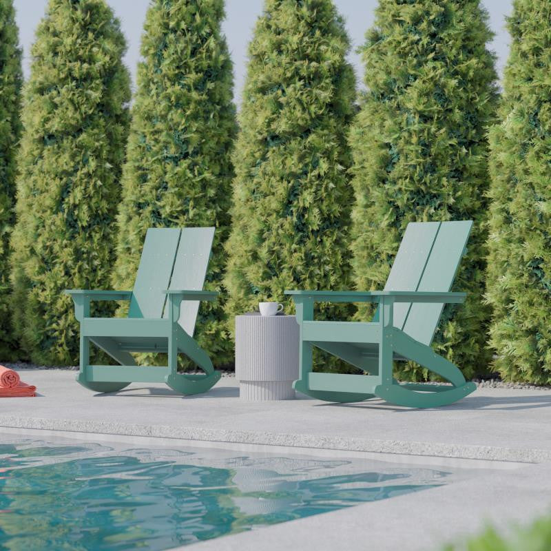 Finn Set of 2 Outdoor Rocking Adirondack Chair-Rust Resistant Hardware, Sea Foam