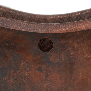 72" Hammered Copper Double Slipper Bathtub, Rings, Overflow Holes & Drain