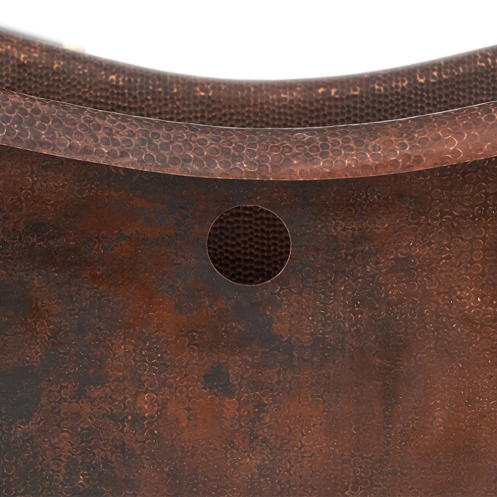 72" Hammered Copper Double Slipper Bathtub, Rings, Overflow Holes & Drain