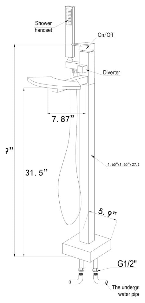 AKDY Freestanding Bathtub Waterfall Style Faucet, Floor Mount