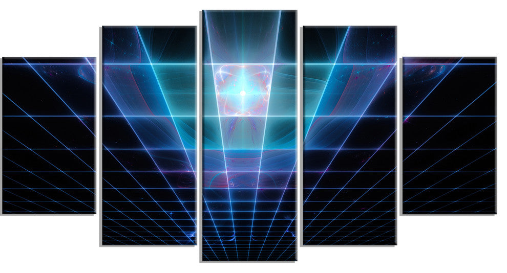 Blue Laser Protective Grids, Contemporary Canvas Art Print, 60"x32", 5 Panels