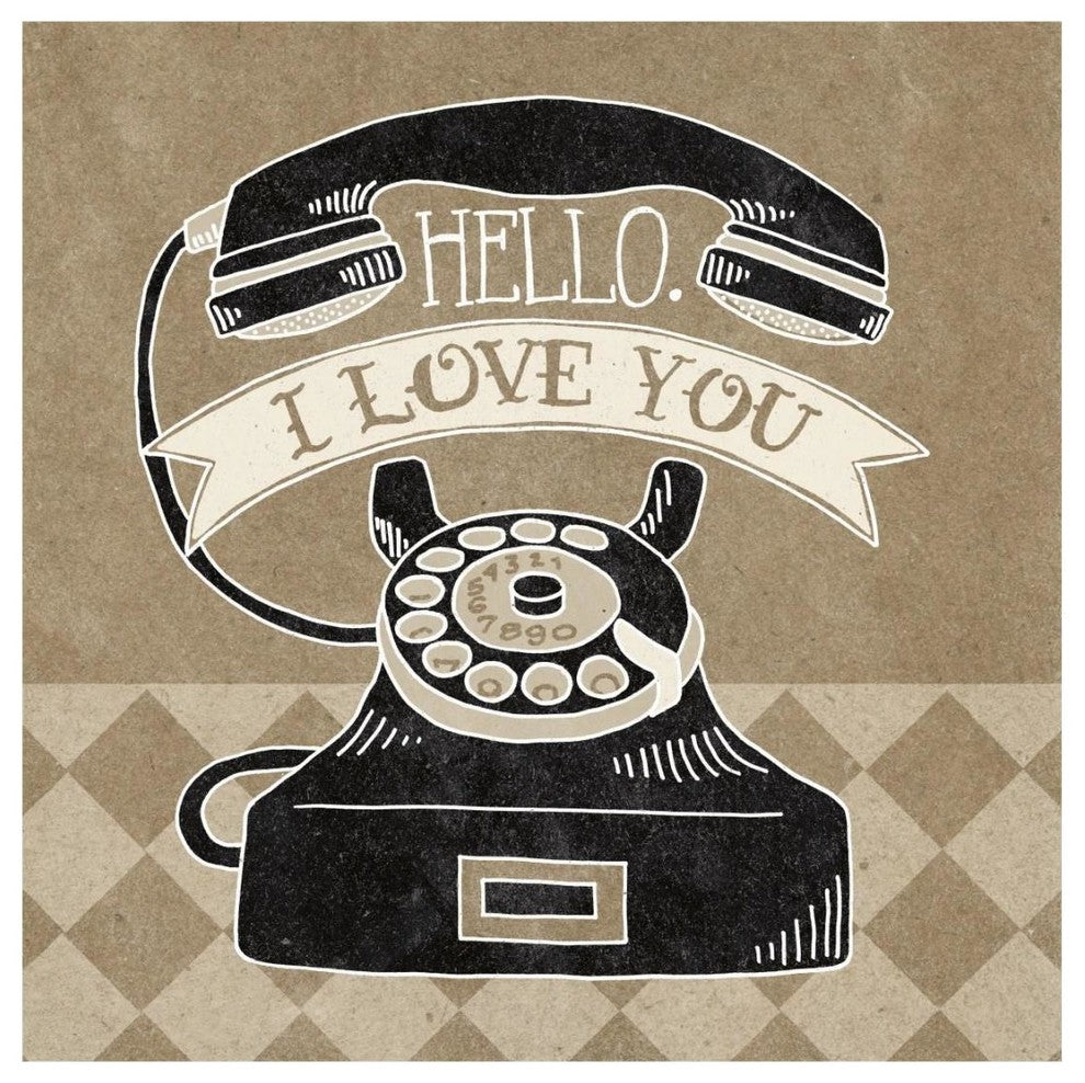 "Hello I Love You Taupe" Digital Paper Print by Mary Urban, 20"x20"