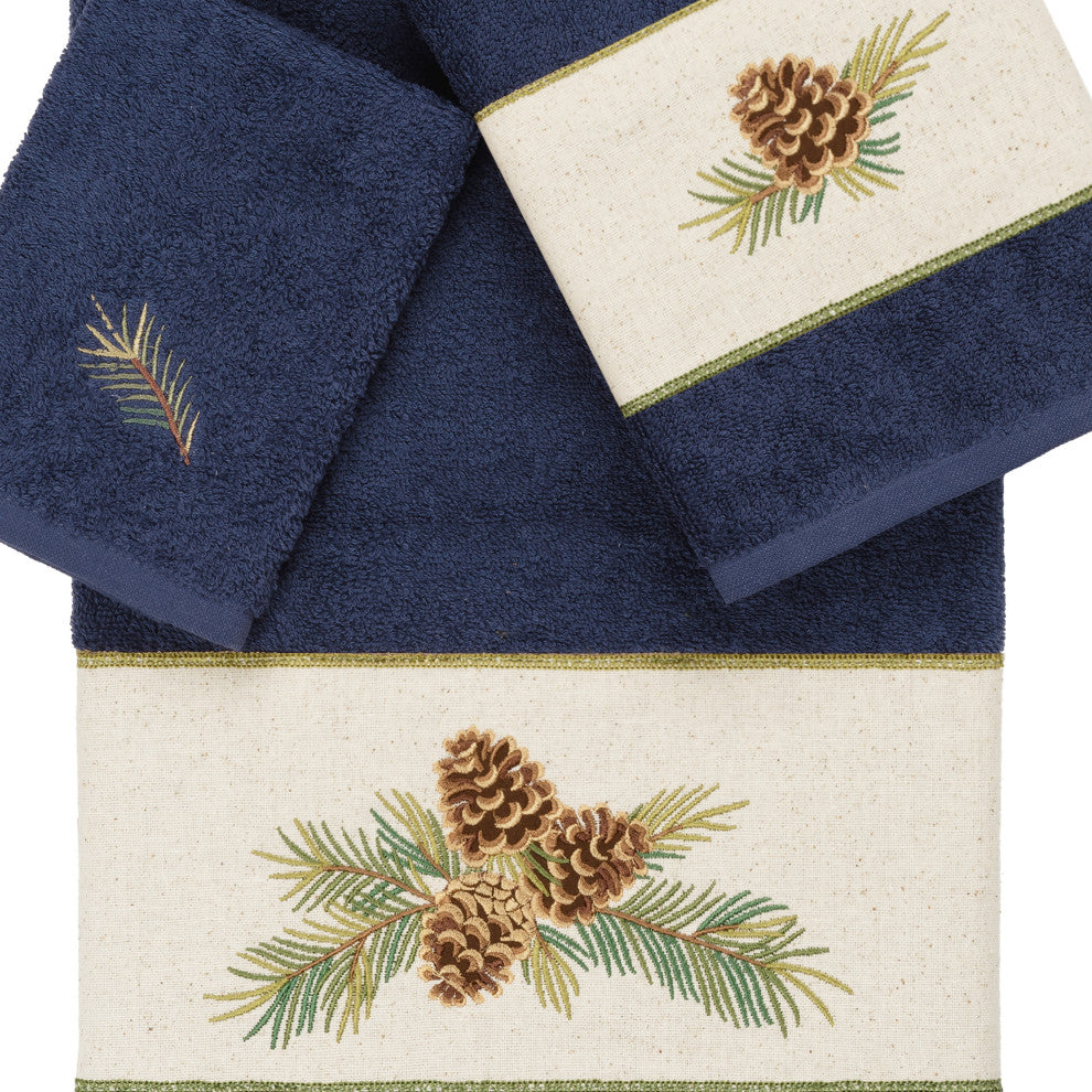 Linum Home Turkish Cotton Pierre 3-Piece Embellished Towel Set, Midnight Blue