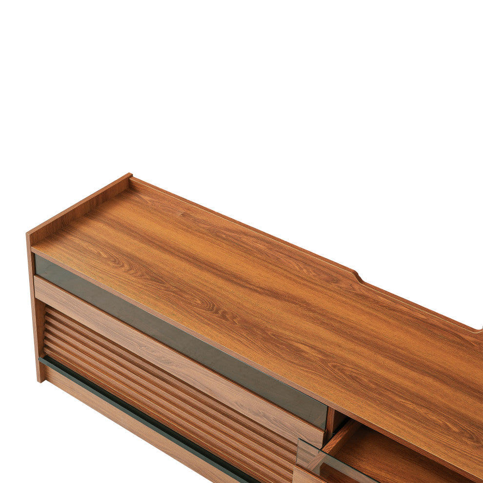 GDF Studio 4-Drawer Storage TV Stand, LED Lighting & Charging Ports, Espresso