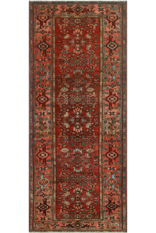 Fine Vintage Distressed Collyer Burgundy/Rose Runner, 4'1x10'1