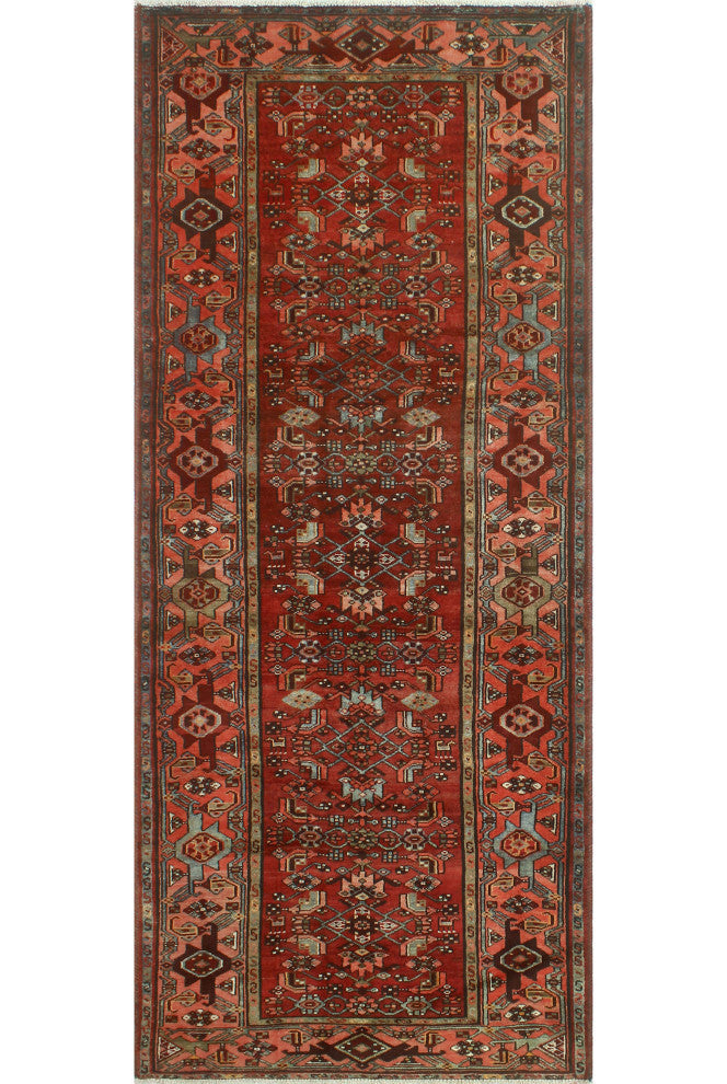 Fine Vintage Distressed Collyer Burgundy/Rose Runner, 4'1x10'1