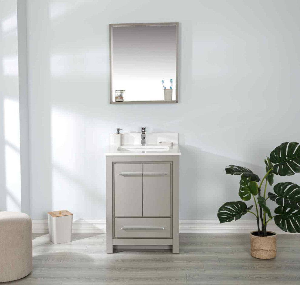 Mila Collection 24" Bathroom Vanity With Sink, Mirror, Countertop, Ash Gray