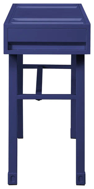 Benzara BM204624 Industrial Style Metal and Wood 1 Drawer Vanity Desk, Blue