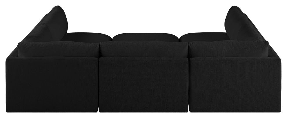Ease Polyester Upholstered U-Shaped Modular Sectional, Black, 5 Piece: 2 Corner, 3 Armless, 1 Ottoman