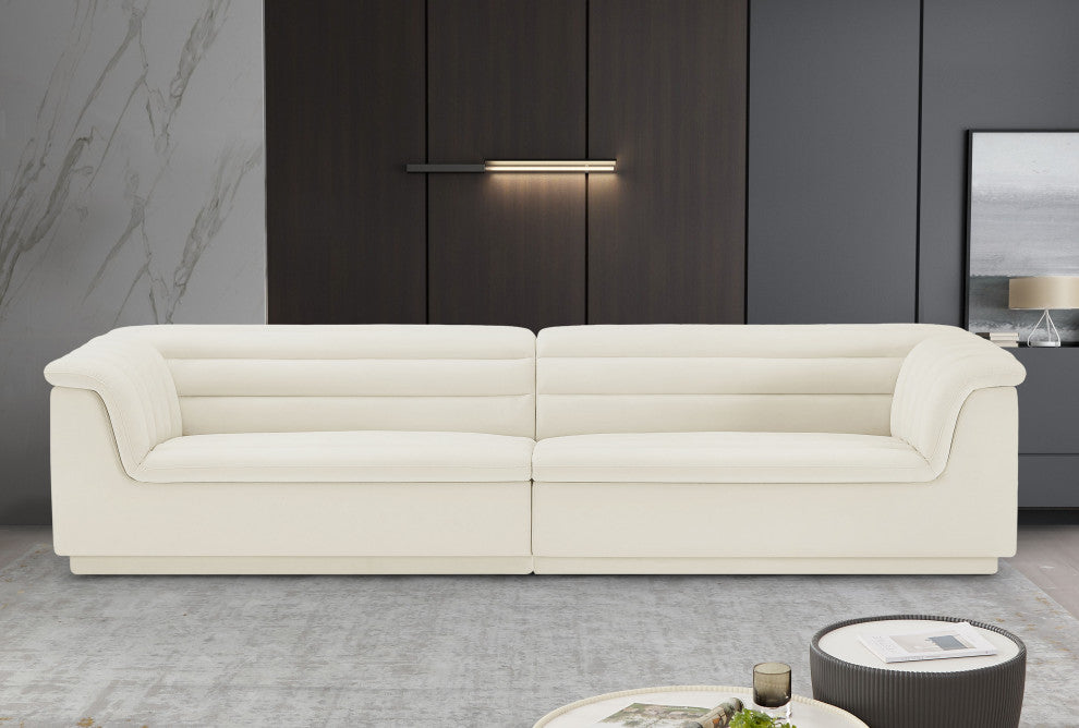Cascade Upholstered Modular Sofa, Cream, Velvet, Straight Sofa
