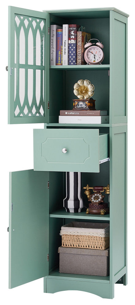 64" Tall Freestanding Bath Storage Cabinet, Adjustable Shelves