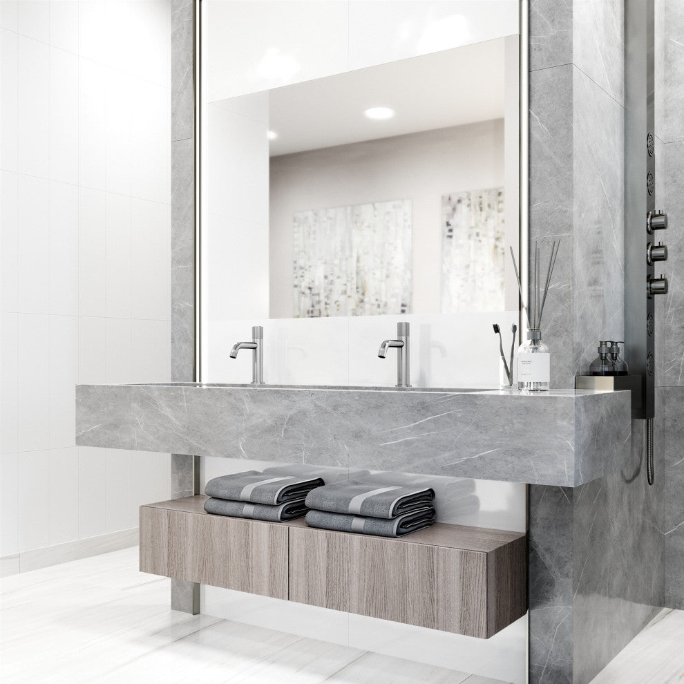 VIGO Apollo 8" H Button Operated Single Hole Bathroom Faucet, Brushed Nickel, Without Extras