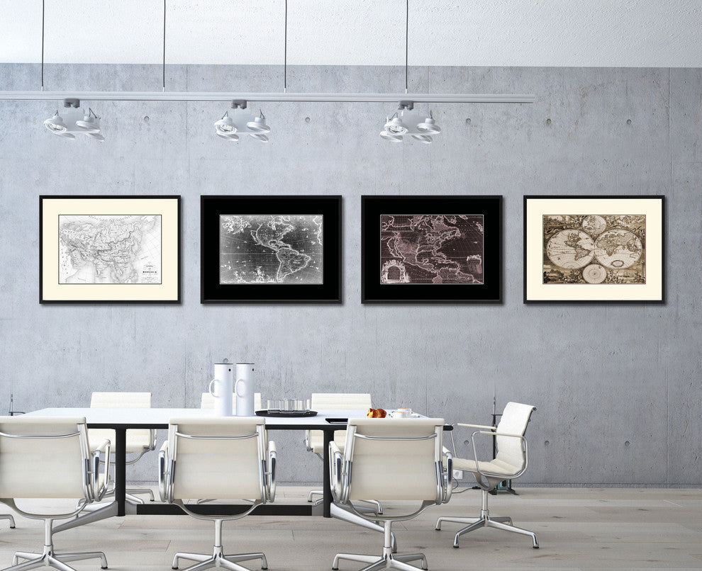 Mongolian Empire Asia Map Print On Canvas With Black Custom Frame, 28" X 37"