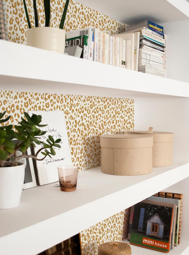 Animal Print Leopard Peel and Stick Vinyl Wallpaper, Gold, 24"w X 60"h