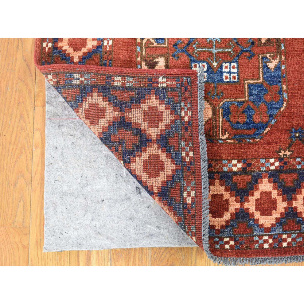 Coral Red, Afghan Ersari, Soft Wool, Hand Knotted, Oriental Rug, 4'0" x 6'8"