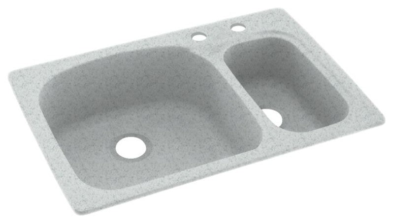 Swan 33x22x9 Solid Surface Kitchen Sink, 2-Hole, Tahiti Gray
