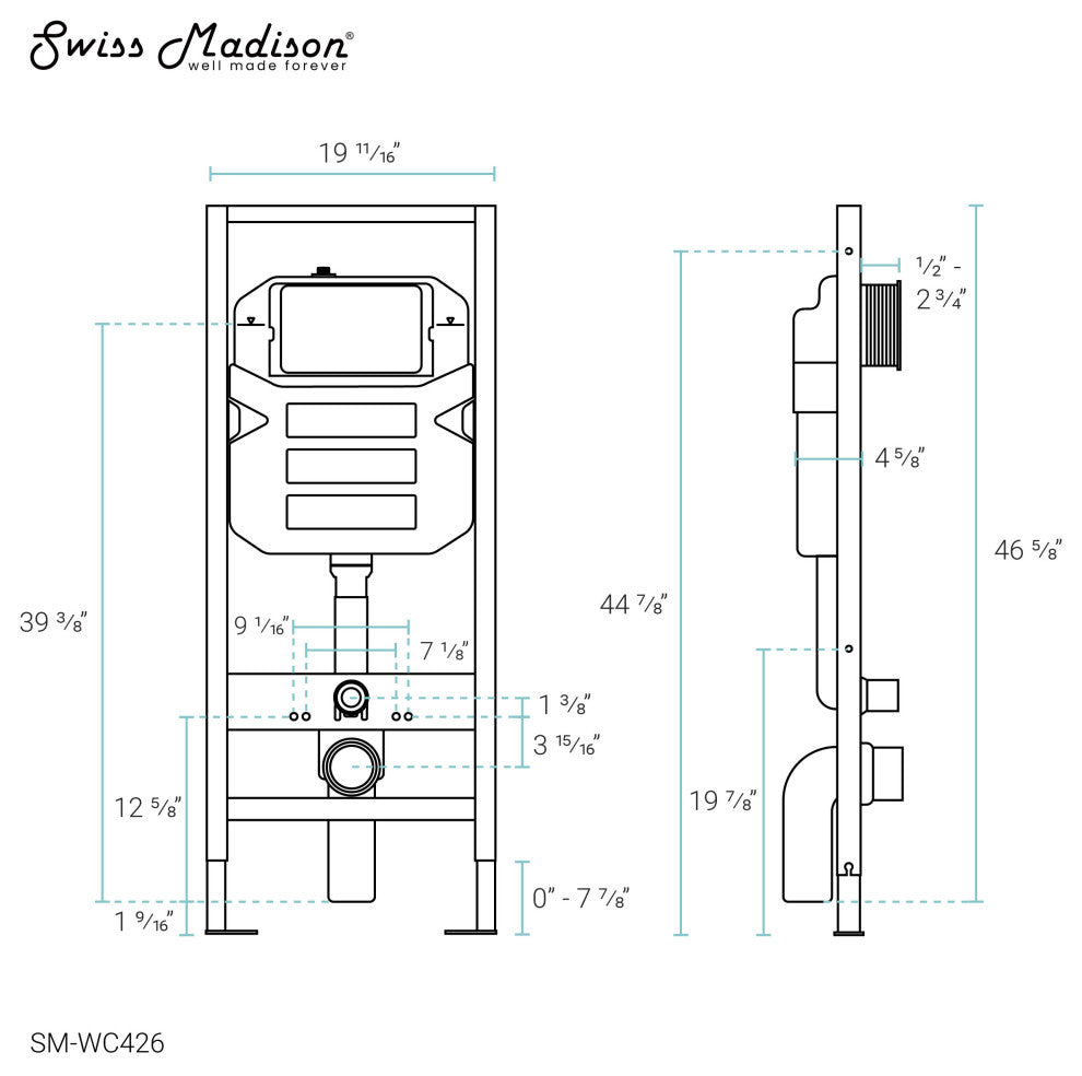 Wall Hung Toilet Concealed Carrier Tank 2x6