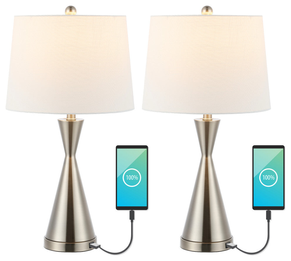 Colton 26" French Country Iron Table Lamp, USB Charging, Set of 2, Nickel