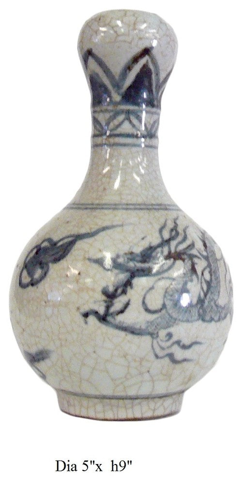 Chinese Gray Crackle Dragon Ceramic Pottery Vase