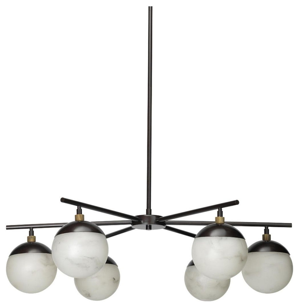 Vintage Style Faux Alabaster Globe Shade 6 Light Chandelier Bronze Metal Round