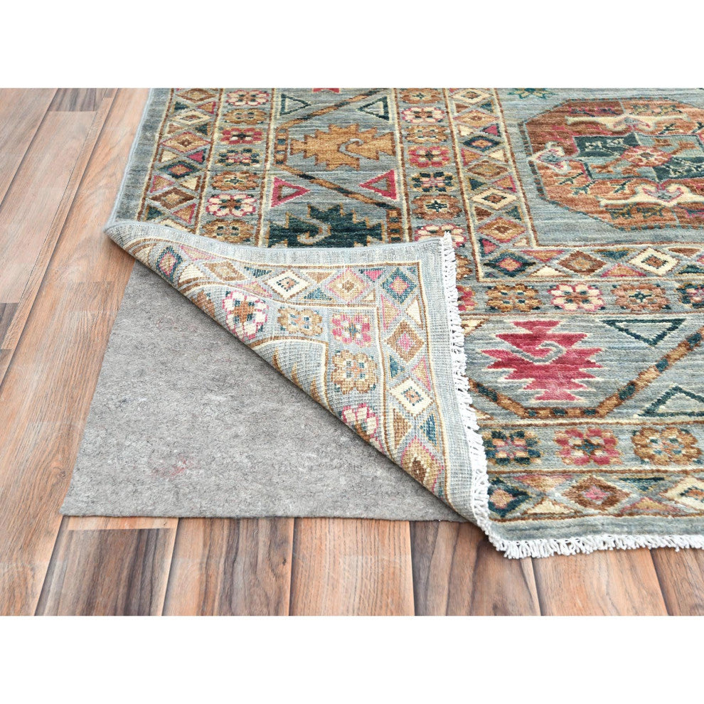 Silver Blue, Afghan Super Kazak Pure Wool Hand Knotted Rug, 9'9"x14'1"