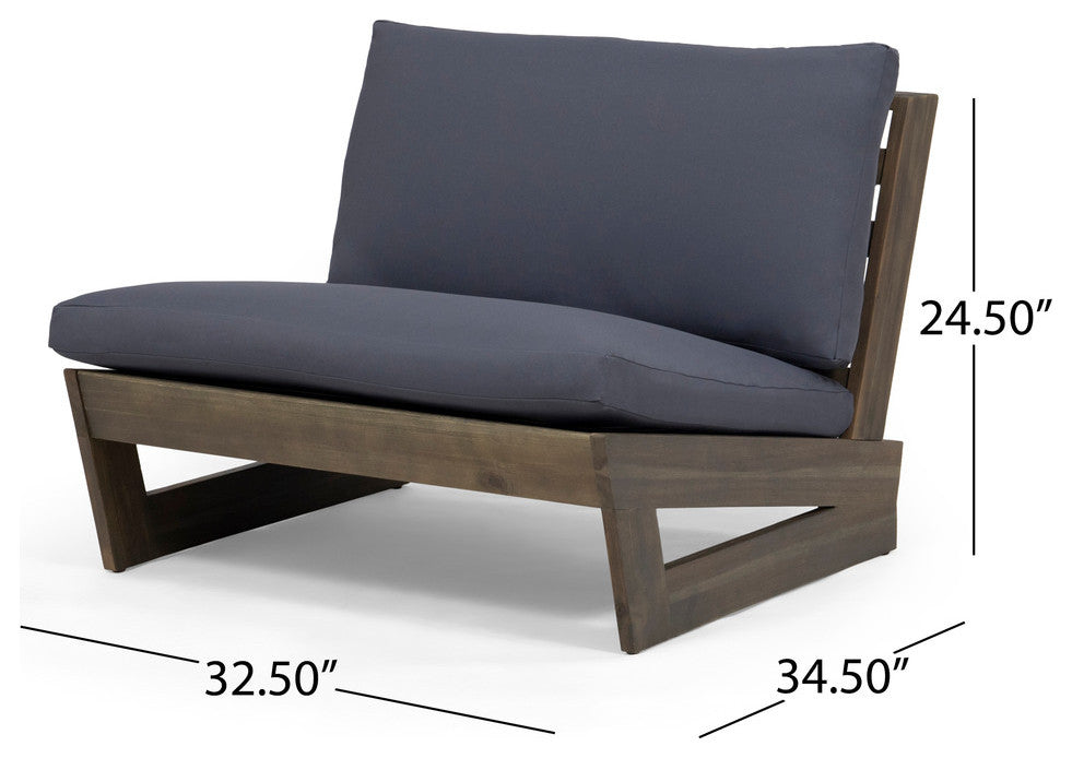 Emma Outdoor Acacia Wood Club Chairs With Cushions, Set of 2, Gray