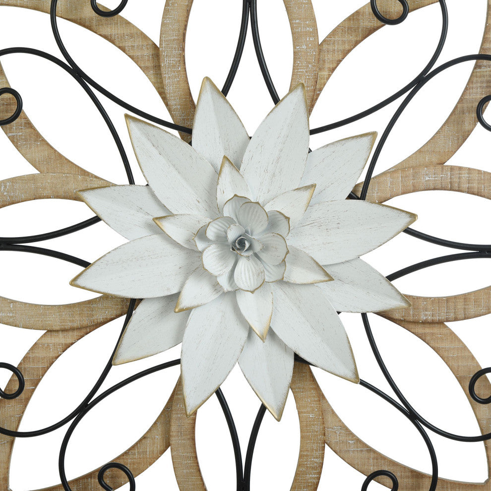 Traditional Broach Wood and Metal Wall Sculpture 24"Wx24"H3"D