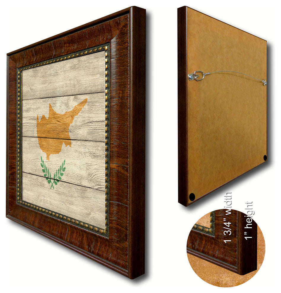 Cyprus Country Textured Flag Print With Brown Gold Frame, 15"X21"