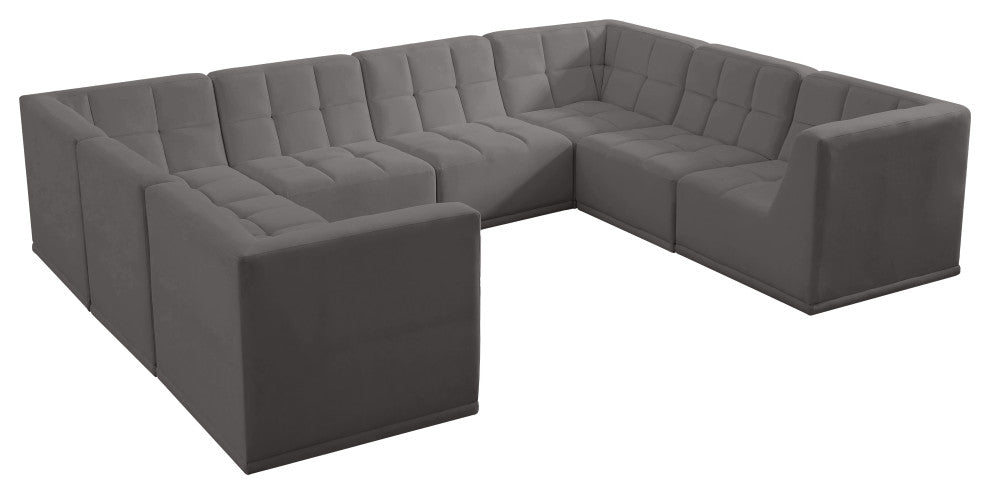 Relax Velvet Upholstered 8-Piece U-Shaped Modular Sectional, Grey