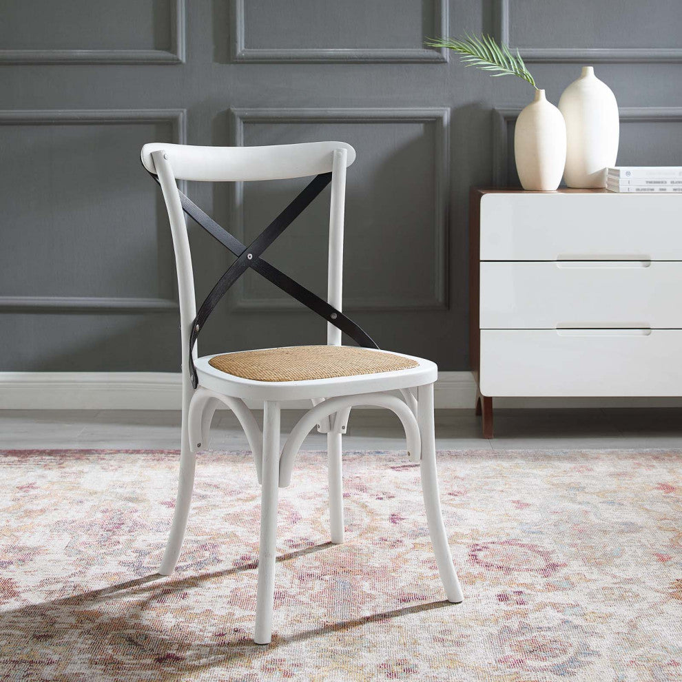 Side Dining Chair, Wood, White Black, Modern, Cafe Bistro Restaurant Hospitality