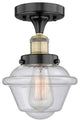 Oxford-1 Light 7" Semi-Flush Mount-Black Antique Brass, Seedy Glass Shade