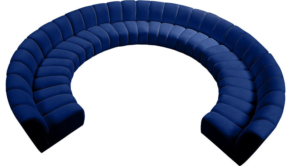 Infinity Channel Tufted Velvet Modular Chair, Navy, 10 Piece