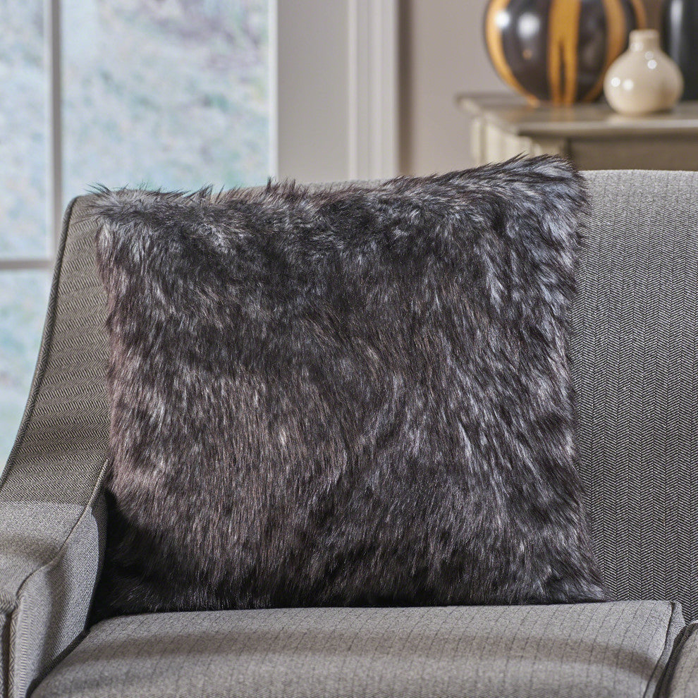 GDF Studio Laraine Furry Glam Black and White Streak Faux Fur Throw Pillow