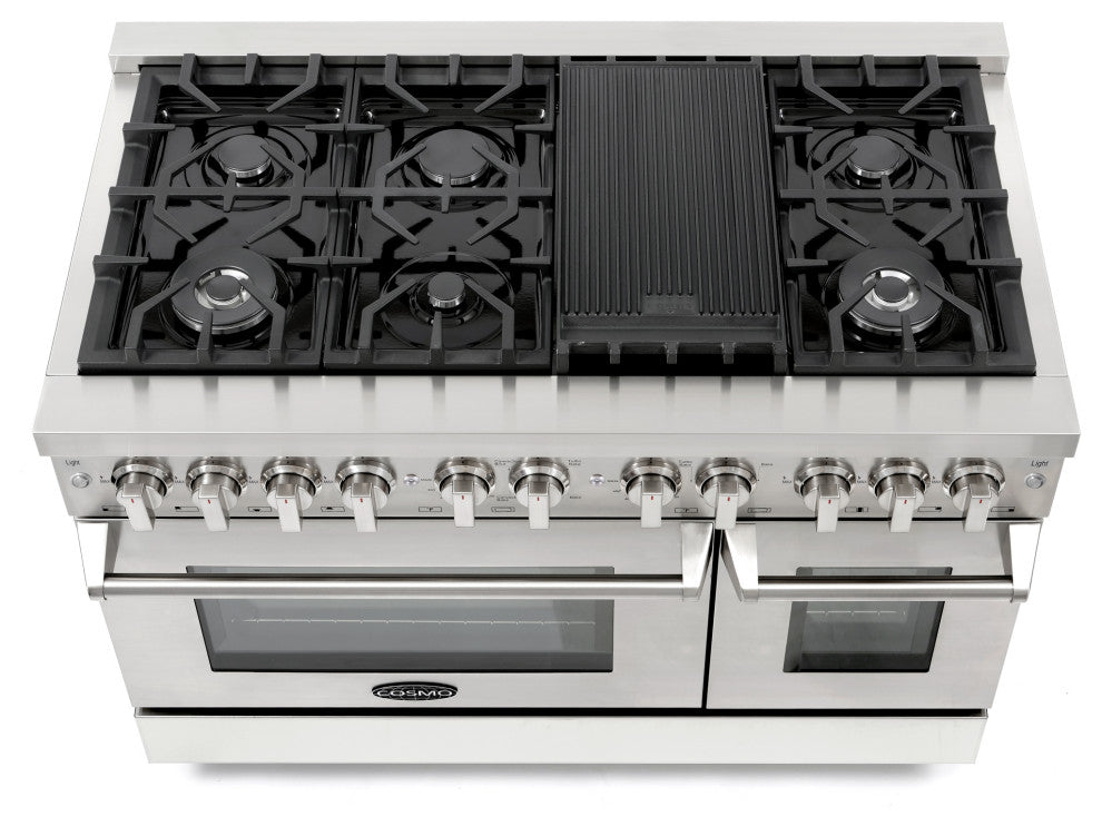Cosmo Pro Double Oven Dual-Fuel Range 6 Burners w/ Griddle 48"�