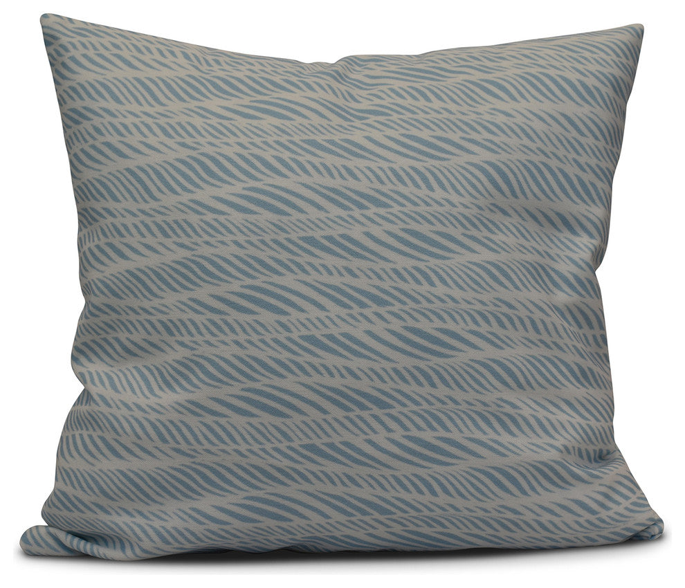 Rolling Waves, Geometric Print Outdoor Pillow, Light Blue, 18"x18"