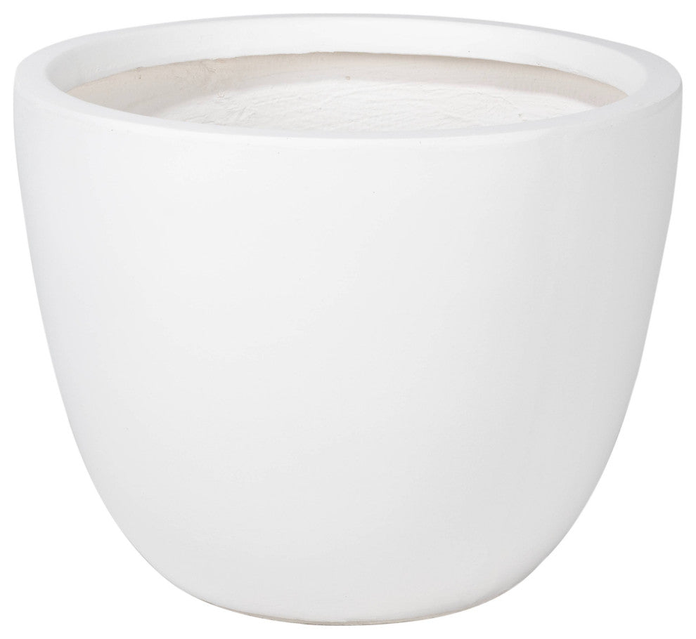 Dahlia Round Planter Pot, Fiberstone and MgO Clay, White, 16" H