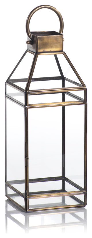 Martino 15" Tall Antique Brass Glass Lantern
