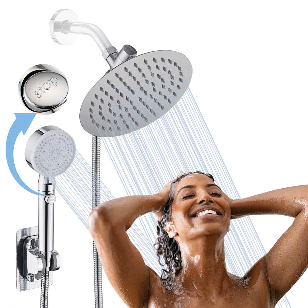 Hand shower set, high pressure round 8'' rain shower, Chrome