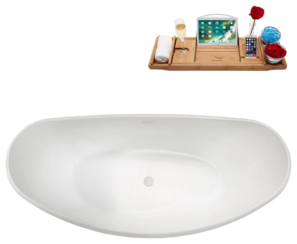 75" Streamline B-512-238-WH Freestanding Tub, Tray, Drain in Glossy White